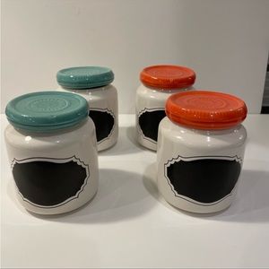 Anthropologie spice jars decor jars 2 orange top and 2 seafoam green top